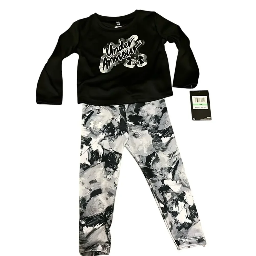 Under Armour Baby Girls Black Gray Leggings Outfit Set SIZE 12M